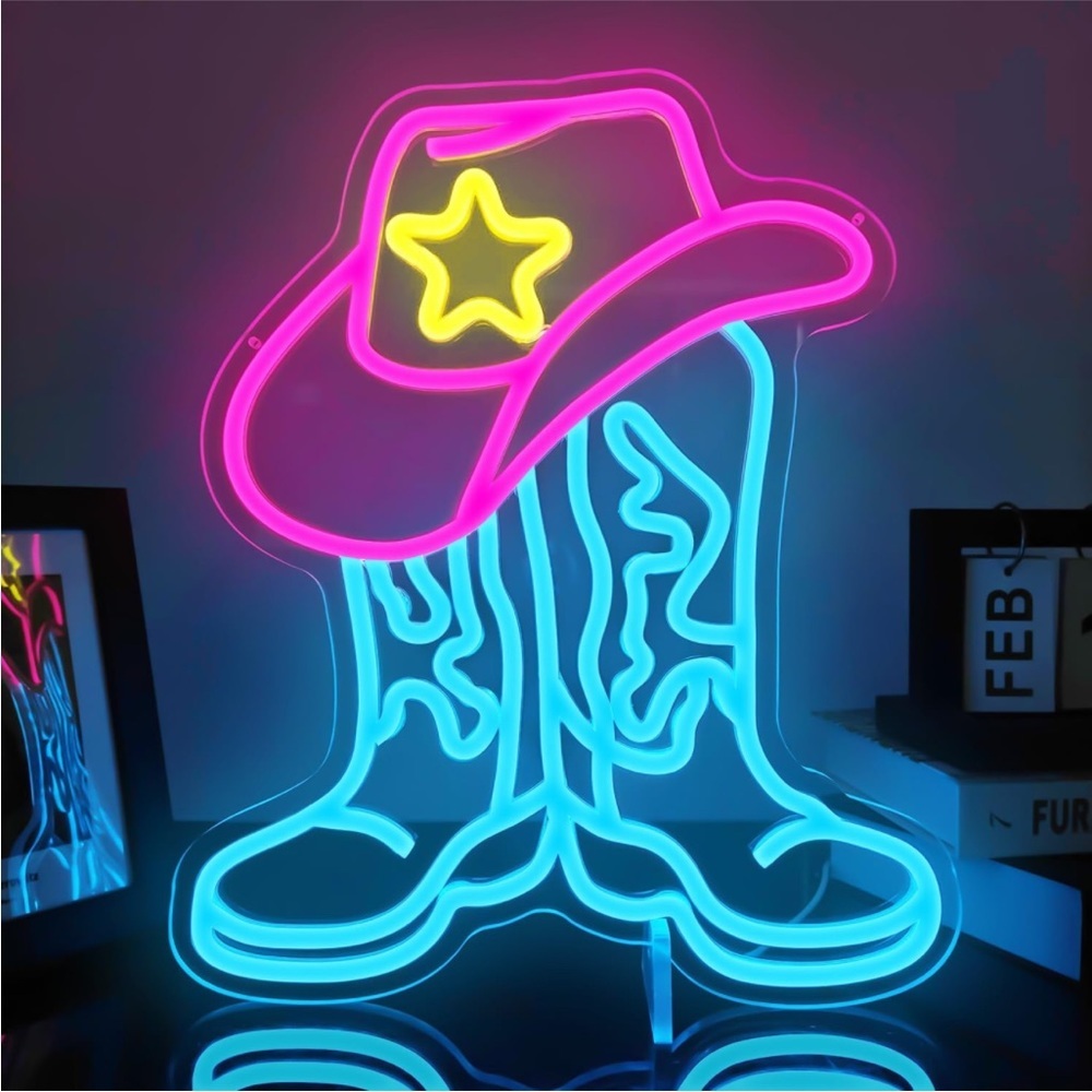 Neon Cowgirl Boot Blue Pink Bday Party Wall Indoor Outdoor Gift Light LED Decor - Picture 4 of 4